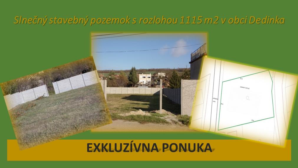REZERVOVANÉ!!Exkluzívne!! Na predaj slnečný stavebný pozemok  1115 m2 Dedinka, Nové Zámky