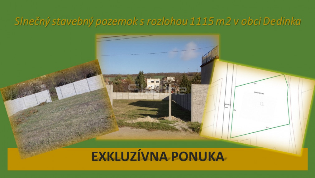 REZERVOVANÉ!!Exkluzívne!! Na predaj slnečný stavebný pozemok  1115 m2 Dedinka, Nové Zámky